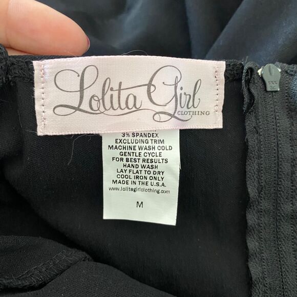 Vintage Gothic Whimsygoth Goth Black White Lolita Milkmaid Bow Midi Dress M - Picture 7 of 8